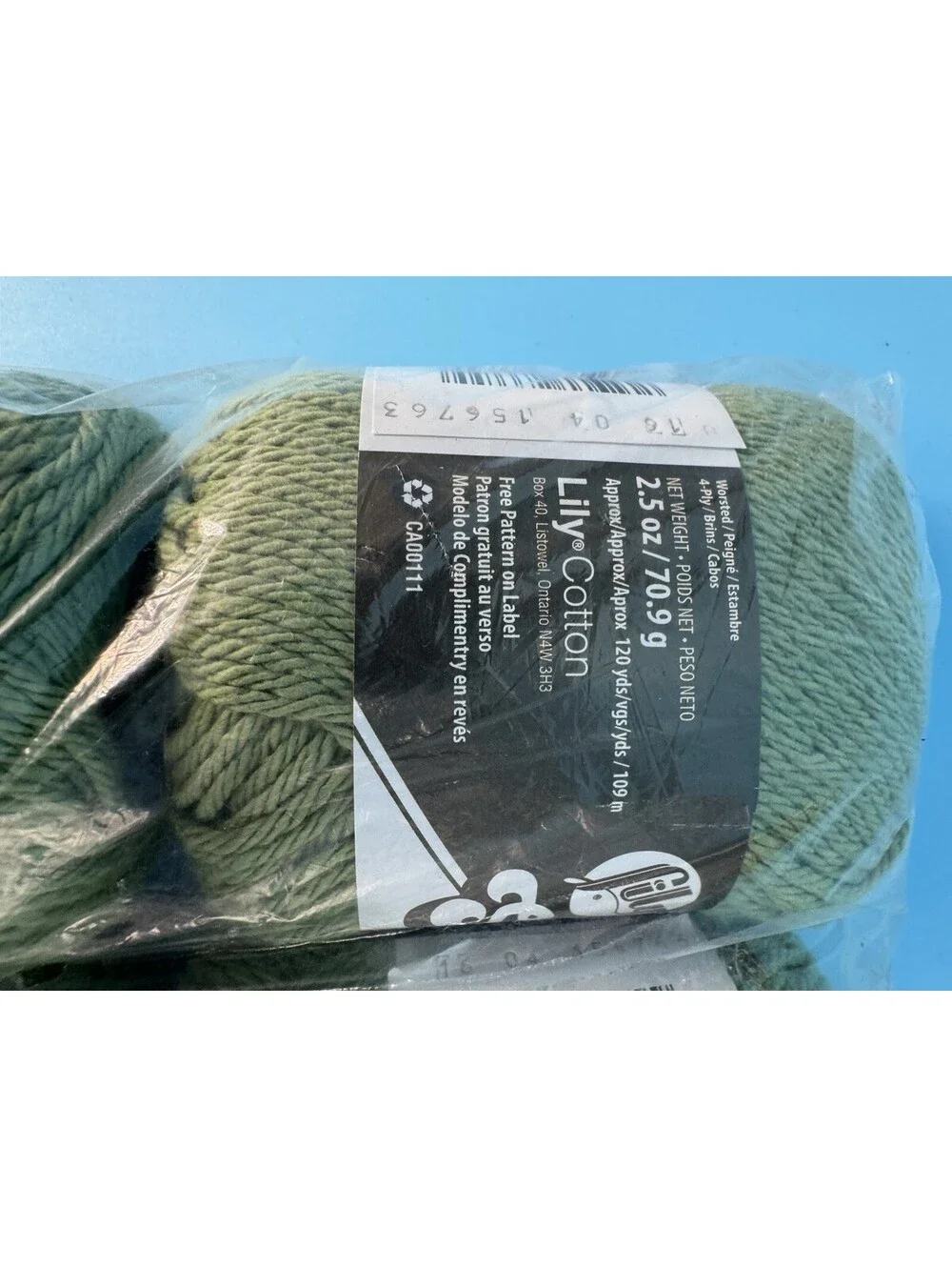6 Lily Sugar’n Cream Yarn Skeins Sage Green 100% Cotton 2.5 oz 120 yd Sealed